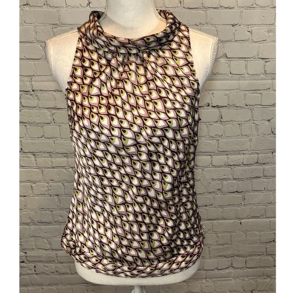 LOFT Purple/Green/White Sleeveless Blouse with Draped High Neckline-10P - Picture 1 of 3